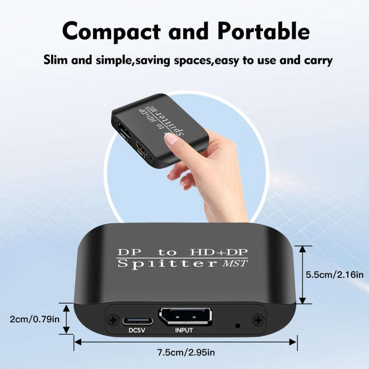 NK-W60 DP DisplayPort To HDMI, DP DisplayPort Splitter MST / SST Monitor Switcher (Black)