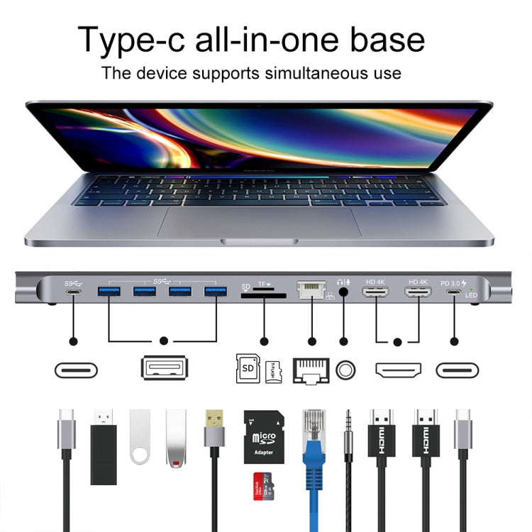 Onten 9199 12 in 1 USB-C / Type-C to USB-C / Type-C + TF / SD Card Slot + RJ45 + 3.5mm Audio + PD...