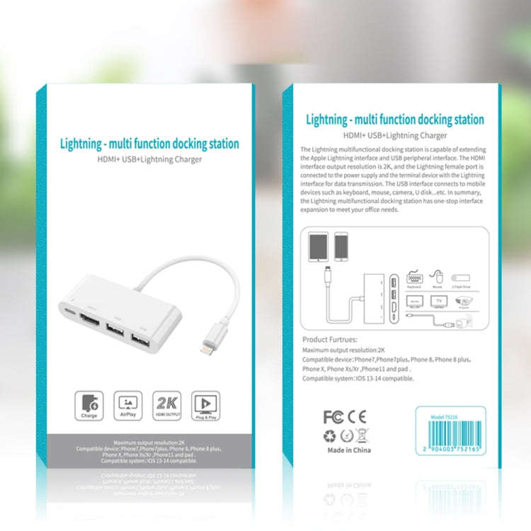75215 5 in 1 8 Pin to HDMI + SD Card Slot + TF Card Slot + USB + 8 Pin Charging Port HD Video Con...