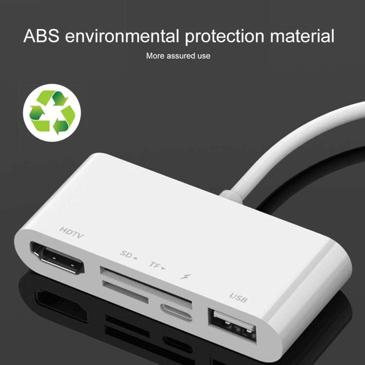 75215 5 in 1 8 Pin to HDMI + SD Card Slot + TF Card Slot + USB + 8 Pin Charging Port HD Video Con...