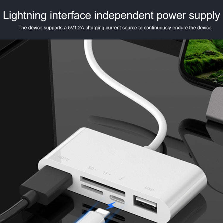 75215 5 in 1 8 Pin to HDMI + SD Card Slot + TF Card Slot + USB + 8 Pin Charging Port HD Video Con...