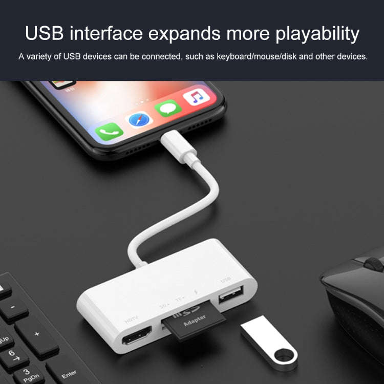 75215 5 in 1 8 Pin to HDMI + SD Card Slot + TF Card Slot + USB + 8 Pin Charging Port HD Video Con...