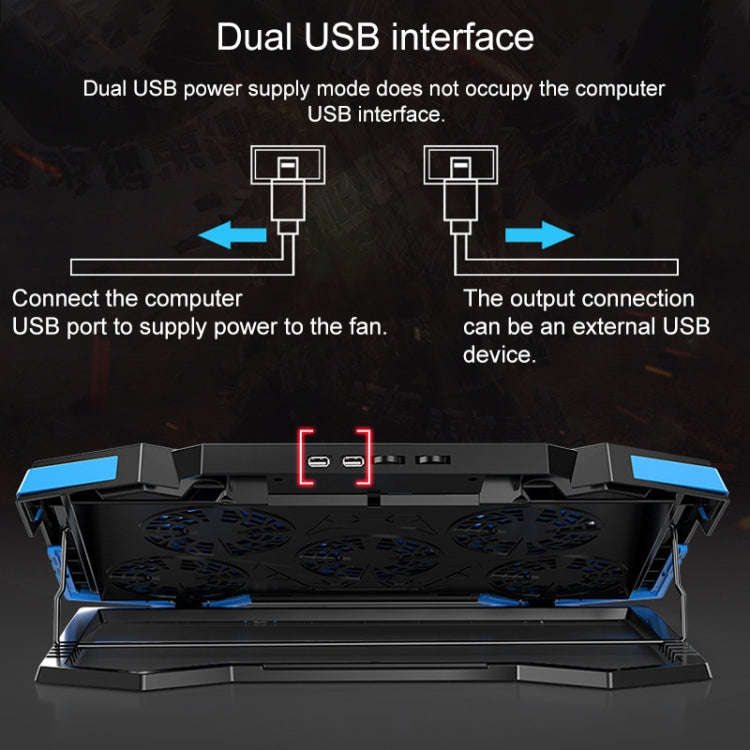 dual USB Ports Five-core Radiator Notebook Computer  Holder (Red)