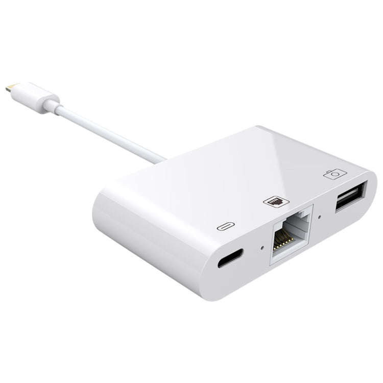 NK-107 3 in 1 Ethernet + USB + 8 Pin Charging Female Ports to 8 Pin Male OTG Digital Video Conver...