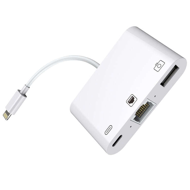 NK-107 3 in 1 Ethernet + USB + 8 Pin Charging Female Ports to 8 Pin Male OTG Digital Video Conver...
