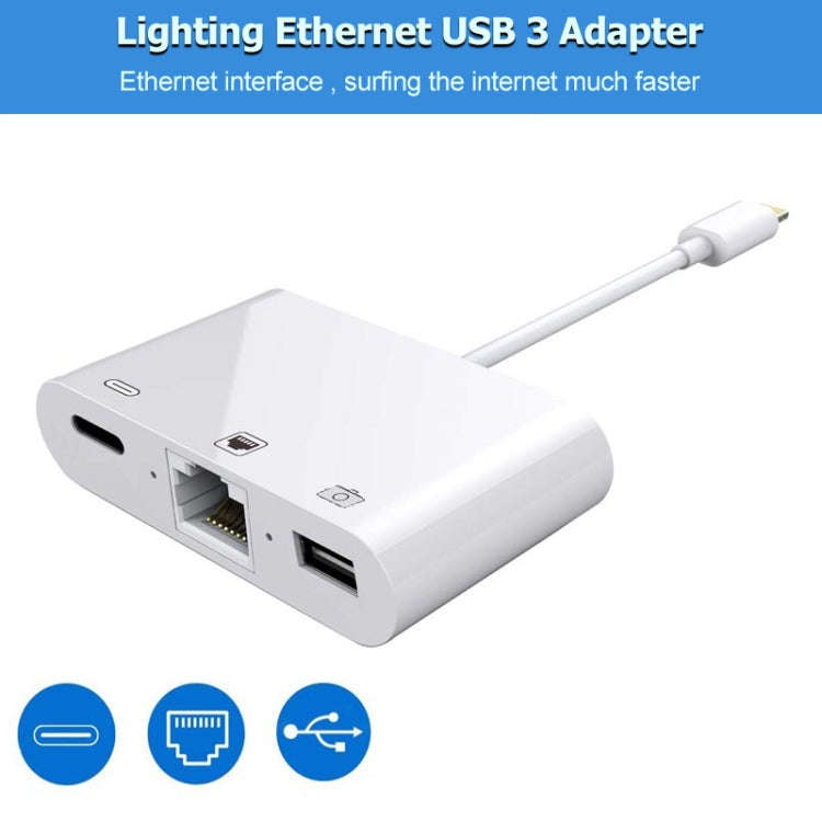 NK-107 3 in 1 Ethernet + USB + 8 Pin Charging Female Ports to 8 Pin Male OTG Digital Video Conver...