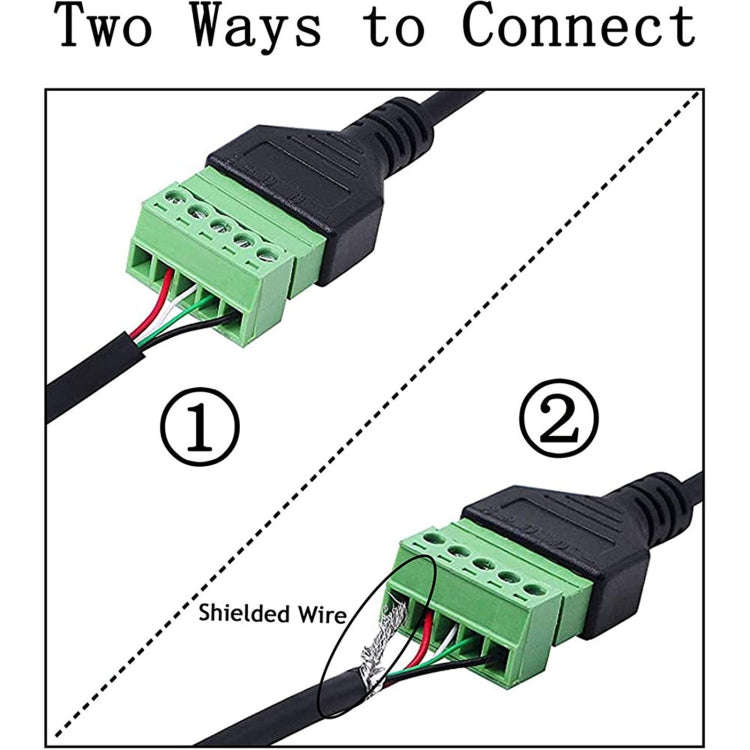 U-shaped Elbow USB-C / Type-C Male to 5 Pin Green Pluggable Terminal Solder-free Connector Cable