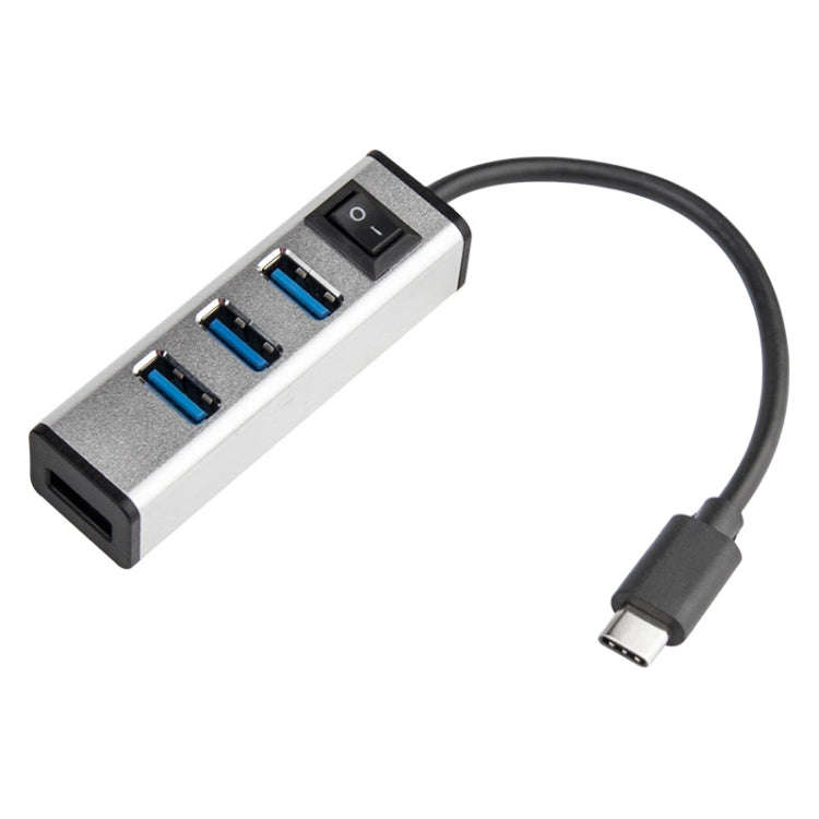 USB-C / Type-C to 4 USB 3.0 Ports Aluminum Alloy HUB with Switch (Silver)