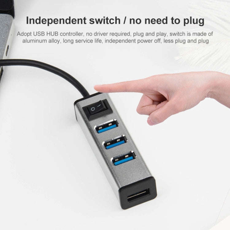 USB to 4 USB 3.0 Ports Aluminum Alloy HUB with Switch(Silver)