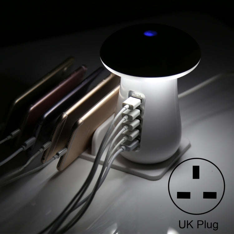 XLD888 5 Ports (2 x 5V/1A + 2 x 5V/2.1A + 1 x QC3.0) USB Charger Mushroom Light Desk Lamp Charger...