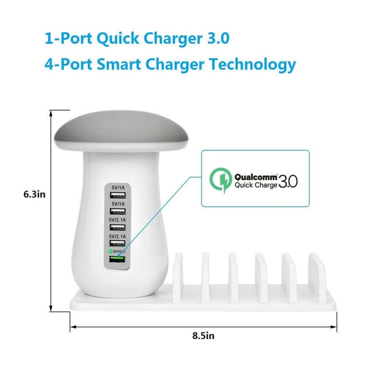 XLD888 5 Ports (2 x 5V/1A + 2 x 5V/2.1A + 1 x QC3.0) USB Charger Mushroom Light Desk Lamp Charger...