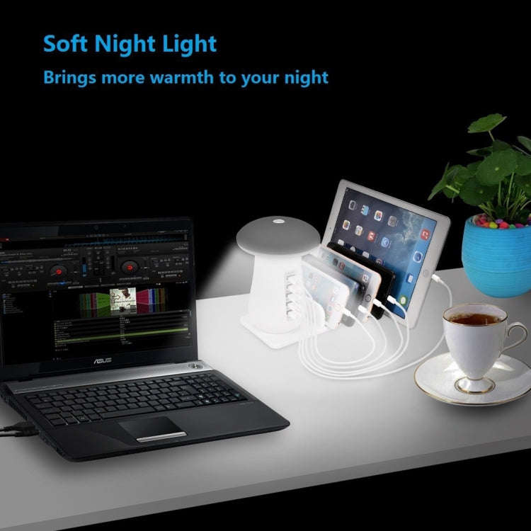 XLD888 5 Ports (2 x 5V/1A + 2 x 5V/2.1A + 1 x QC3.0) USB Charger Mushroom Light Desk Lamp Charger...