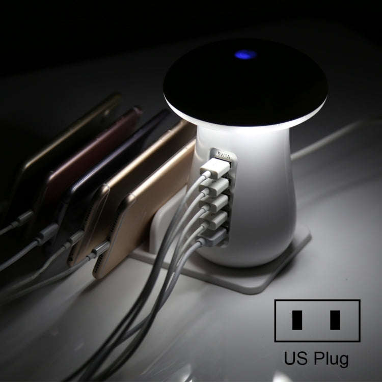 XLD888 5 Ports (2 x 5V/1A + 2 x 5V/2.1A + 1 x QC3.0) USB Charger Mushroom Light Desk Lamp Charger...