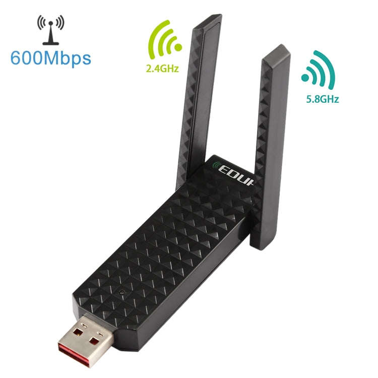 EDUP EP-AC1625 600Mbps 2.4G / 5.8GHz Dual Band Wireless 11AC USB 2.0 Adapter Network Card with 2 ...