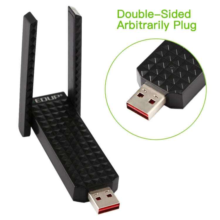 EDUP EP-AC1625 600Mbps 2.4G / 5.8GHz Dual Band Wireless 11AC USB 2.0 Adapter Network Card with 2 ...