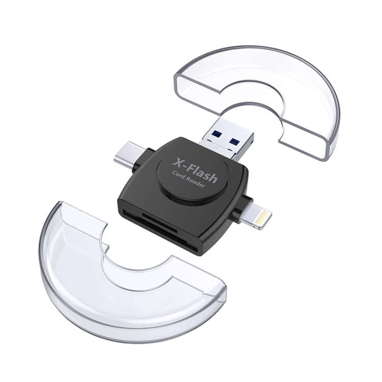 X-Flash R01 3 in 1 8 Pin + USB-C / Type-C + Micro USB Interface SD / TF Card Reader(Black)
