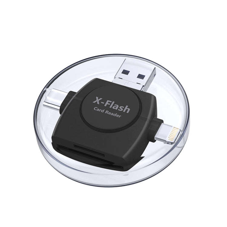 X-Flash R01 3 in 1 8 Pin + USB-C / Type-C + Micro USB Interface SD / TF Card Reader(Black)