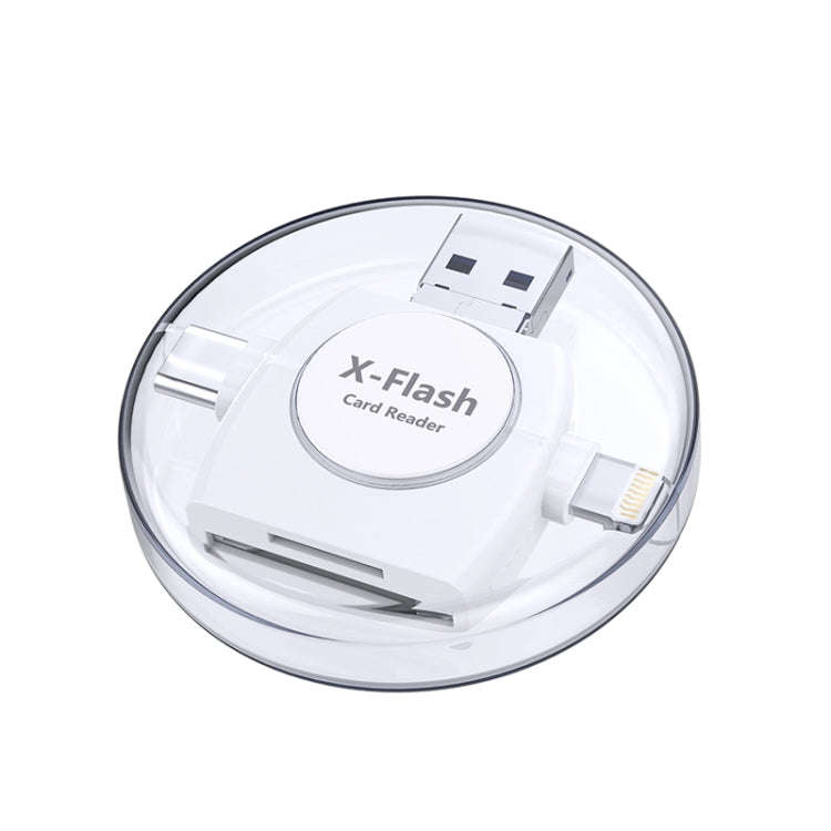 X-Flash R01 3 in 1 8 Pin + USB-C / Type-C + Micro USB Interface SD / TF Card Reader(White)