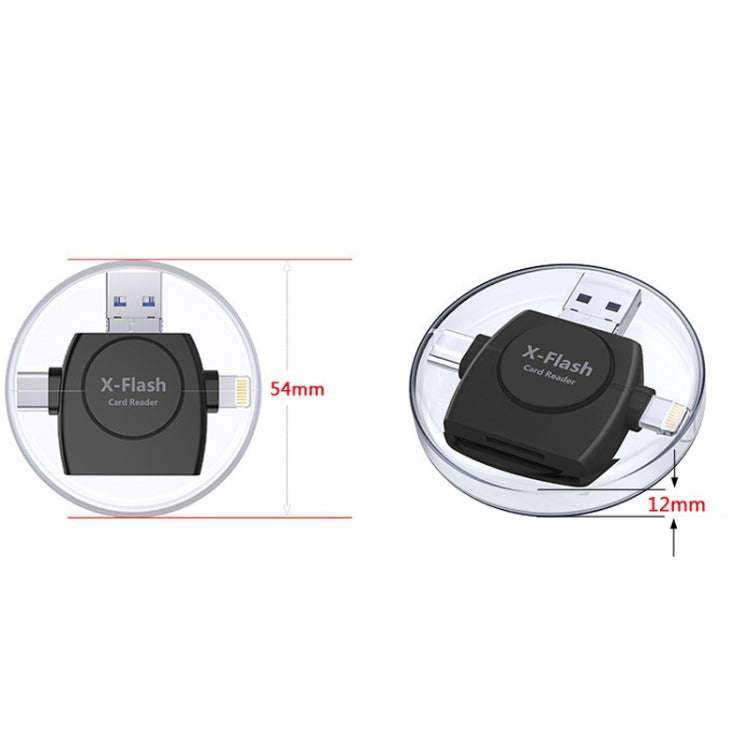 X-Flash R01 3 in 1 8 Pin + USB-C / Type-C + Micro USB Interface SD / TF Card Reader(Black)