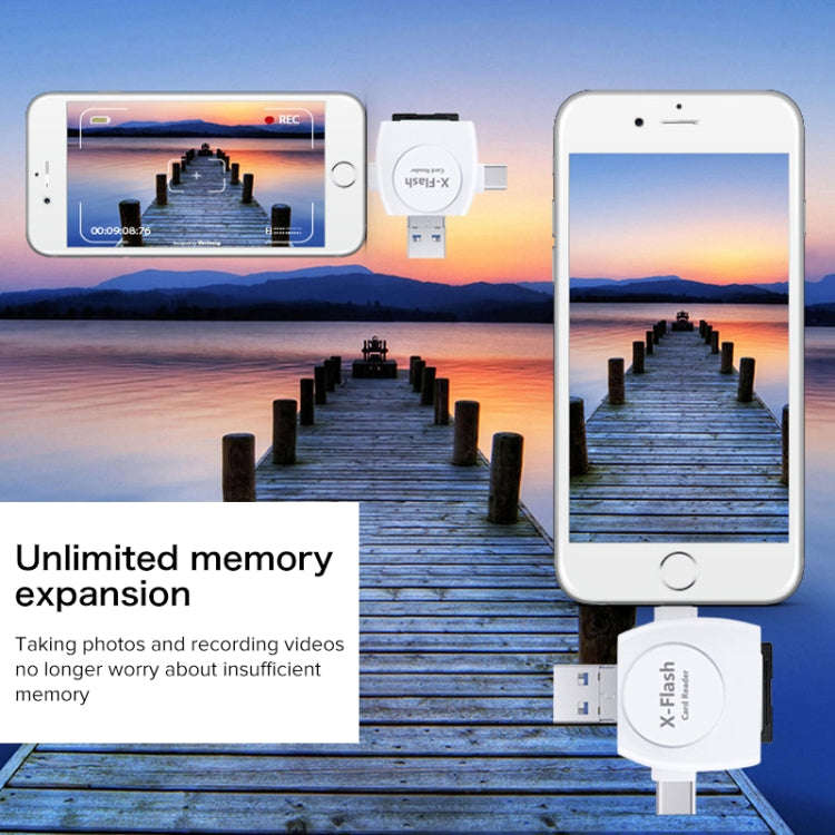 X-Flash R01 3 in 1 8 Pin + USB-C / Type-C + Micro USB Interface SD / TF Card Reader(Black)