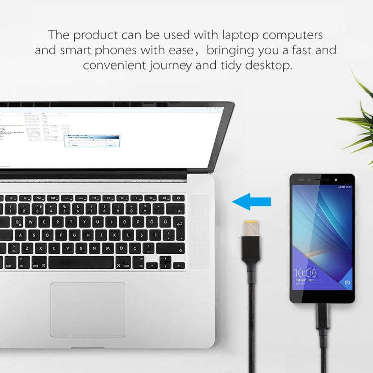 100W Big Square Male to USB-C / Type-C Male Nylon Weave Power Charge Cable for Lenovo, Cable Leng...