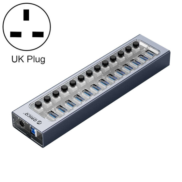 ORICO AT2U3-13AB-GY-BP 13 Ports USB 3.0 HUB with Individual Switches & Blue LED Indicator, UK Plug