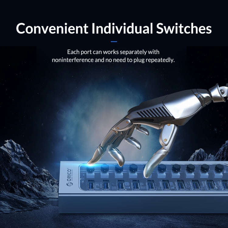 ORICO AT2U3-13AB-GY-BP 13 Ports USB 3.0 HUB with Individual Switches & Blue LED Indicator, EU Plug
