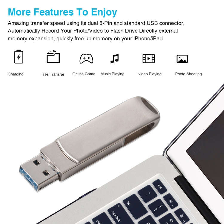 Richwell 3 in 1 32G Micro USB + 8 Pin + USB 3.0 Metal Rotating Push-pull Flash Disk with OTG Func...