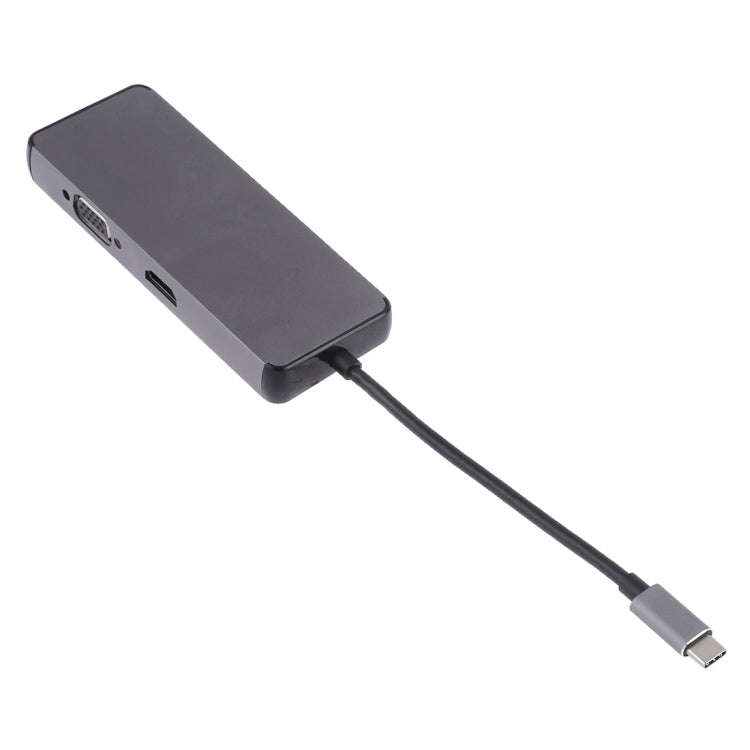 8 in 1 Type-C to HDMI + USB 3.0 + USB 3.0 + Type-C + LAN + VGA + TF/SD Card Reader Adapter(Grey)