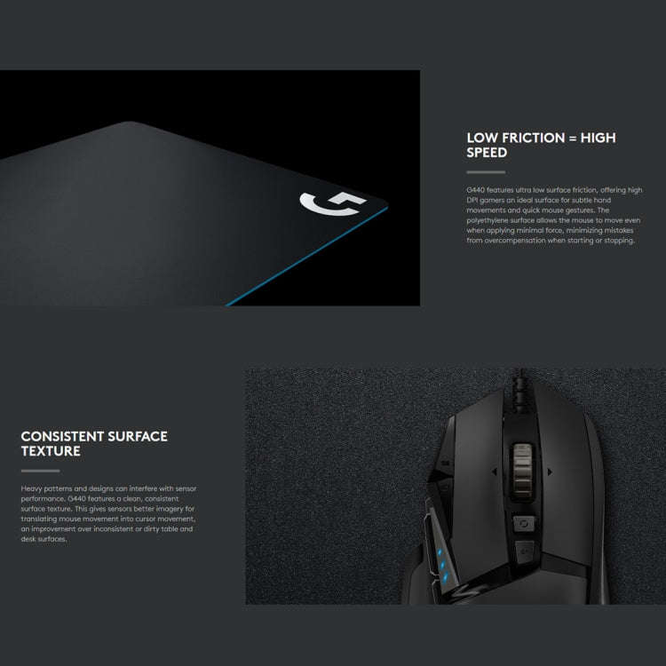 Logitech G440 Hard E-sport Gaming Mouse Pad, Size: 34 x 28cm (Black)