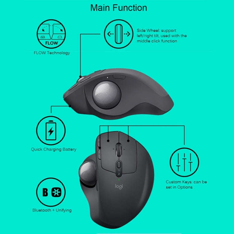 Logitech MX ERGO 440DPI Bluetooth + Unifying Dual-mode Wireless Trackball Optical Mouse(Black)