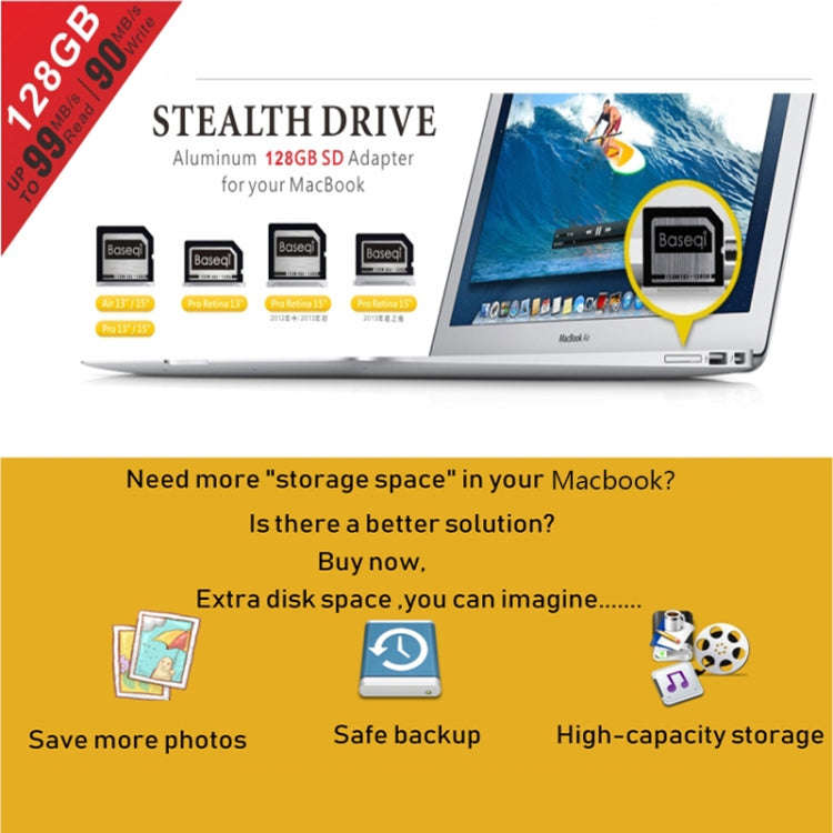 BASEQI 504MSV 128GB Aluminum Alloy Micro SD(TF) Memory Card for Macbook Pro Retina 15 inch (End o...