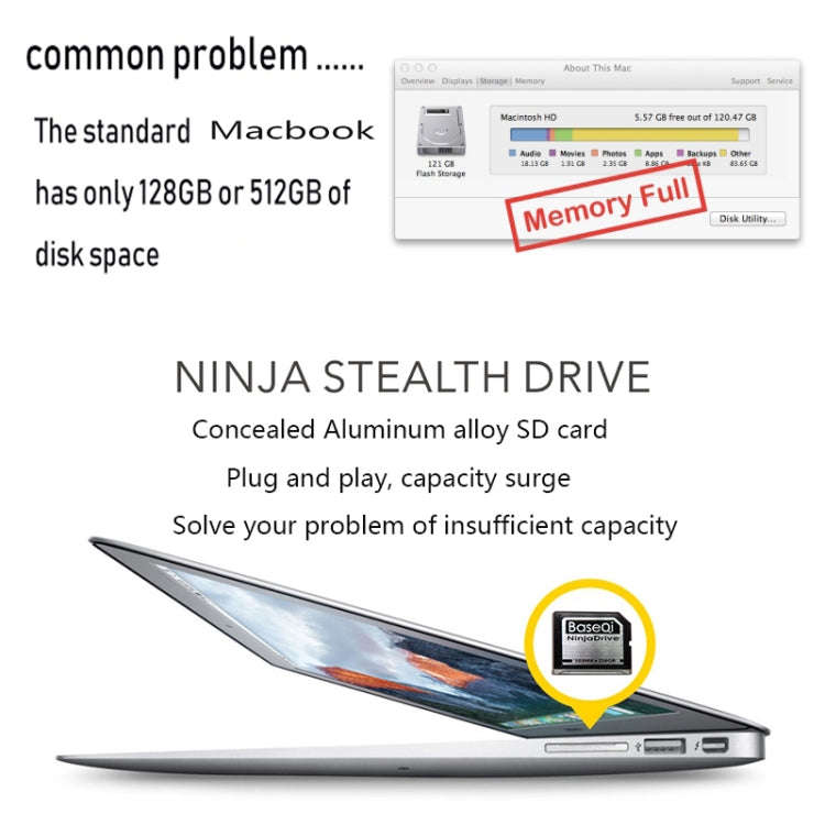 BASEQI 303MA 256GB Aluminum Alloy Micro SD(TF) Memory Card for Macbook Pro Retina 13.3 inch Laptops