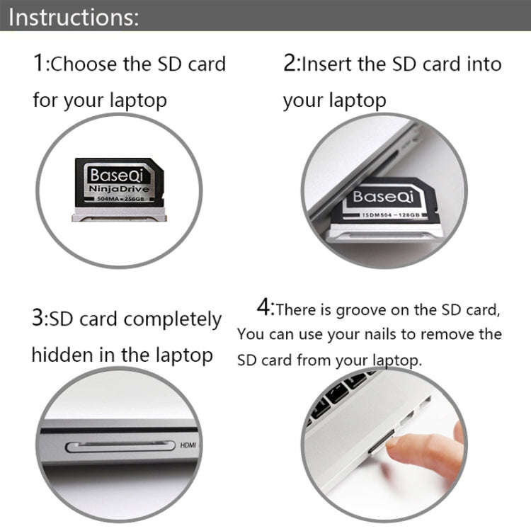 BASEQI 303MA 256GB Aluminum Alloy Micro SD(TF) Memory Card for Macbook Pro Retina 13.3 inch Laptops