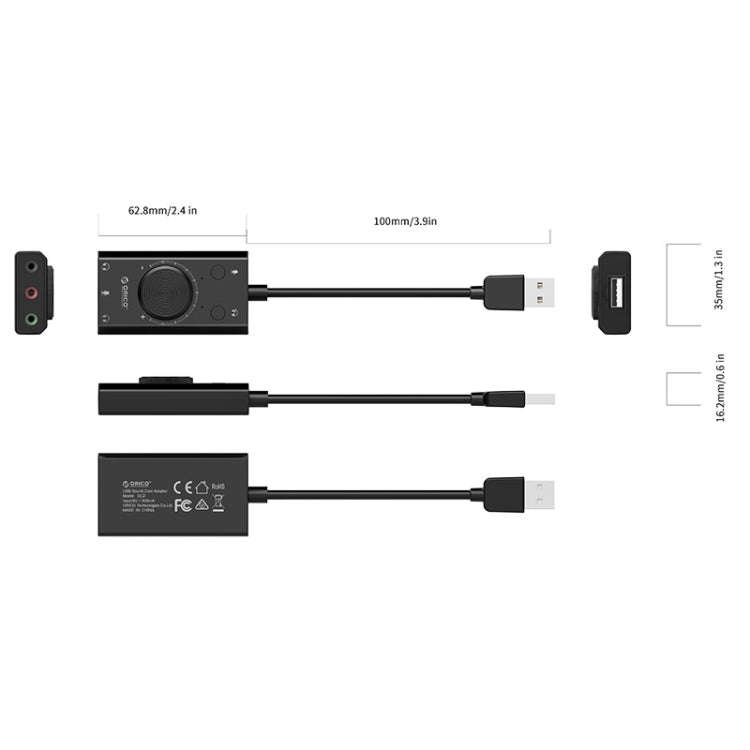 ORICO SC2 Multi-function USB External Driver-free Sound Card with 2 x Headset Ports & 1 x Microph...