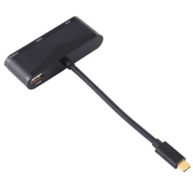 USB 2.0 + Audio Port + VGA + HDMI to USB-C / Type-C HUB Adapter (Black)