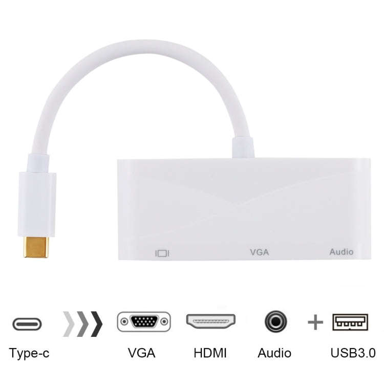 USB 2.0 + Audio Port + VGA + HDMI to USB-C / Type-C HUB Adapter (White)