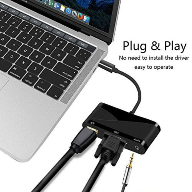 USB 2.0 + Audio Port + VGA + HDMI to USB-C / Type-C HUB Adapter (White)