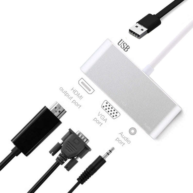 USB 2.0 + Audio Port + VGA + HDMI to USB-C / Type-C HUB Adapter (Silver)