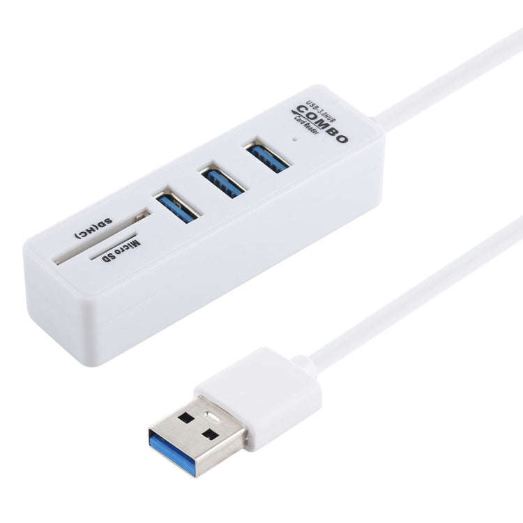 2 in 1 TF / SD Card Reader + 3 x USB 3.0 Ports to USB 3.0 HUB Converter, Cable Length: 26cm(White)