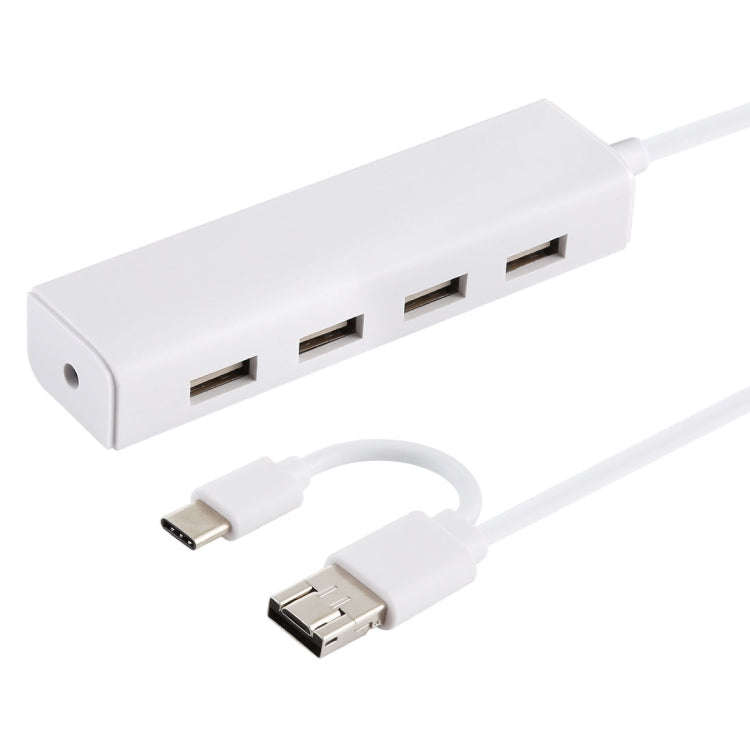 3 in 1 USB-C / Type-C + Micro USB + 4 x USB 2.0 Ports HUB Converter, Cable Length: 12cm(White)