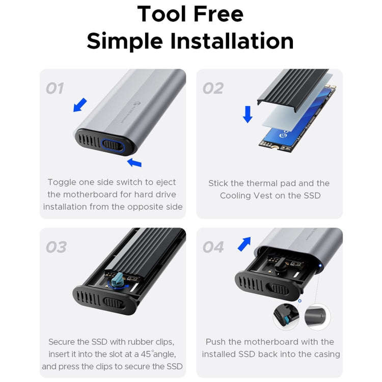 ORICO AXM2-G2-V1-GY-BP M.2 NVMe SSD Enclosure with Silicone Protective Case & Type-C+USB Cable