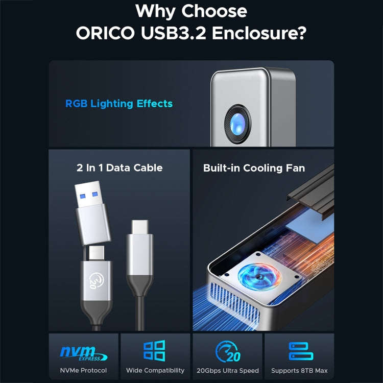 ORICO OUM2-G20-GY-BP 20Gbps M.2 SSD Enclosure with Type-C+USB Cable
