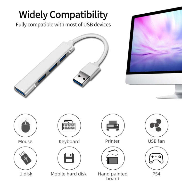 A809 USB 3.0 x 1 + USB 2.0 x 3 to USB 3.0 Multi-function Splitter HUB Adapter (Silver)