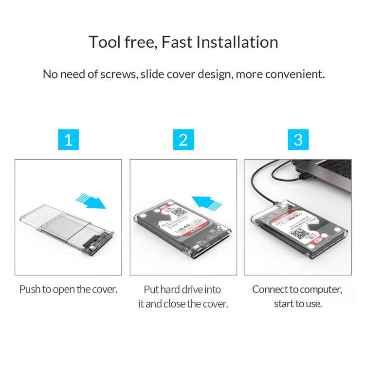 ORICO 2139C3-G2 SATA 2.5 inch USB3.1 Gen2 USB-C / Type-C Interface Transparent Hard Drive Enclosu...