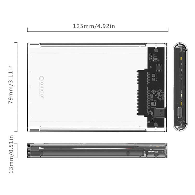 ORICO 2139C3-G2 SATA 2.5 inch USB3.1 Gen2 USB-C / Type-C Interface Transparent Hard Drive Enclosu...