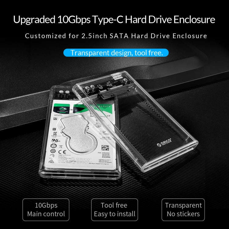 ORICO 2139C3-G2 SATA 2.5 inch USB3.1 Gen2 USB-C / Type-C Interface Transparent Hard Drive Enclosu...