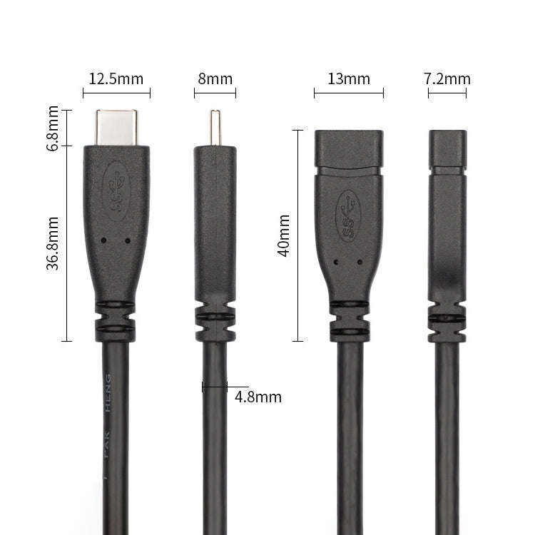 USB 3.1 Type-C / USB-C Male to Type-C / USB-C Female Gen2 Adapter Cable, Length: 50cm