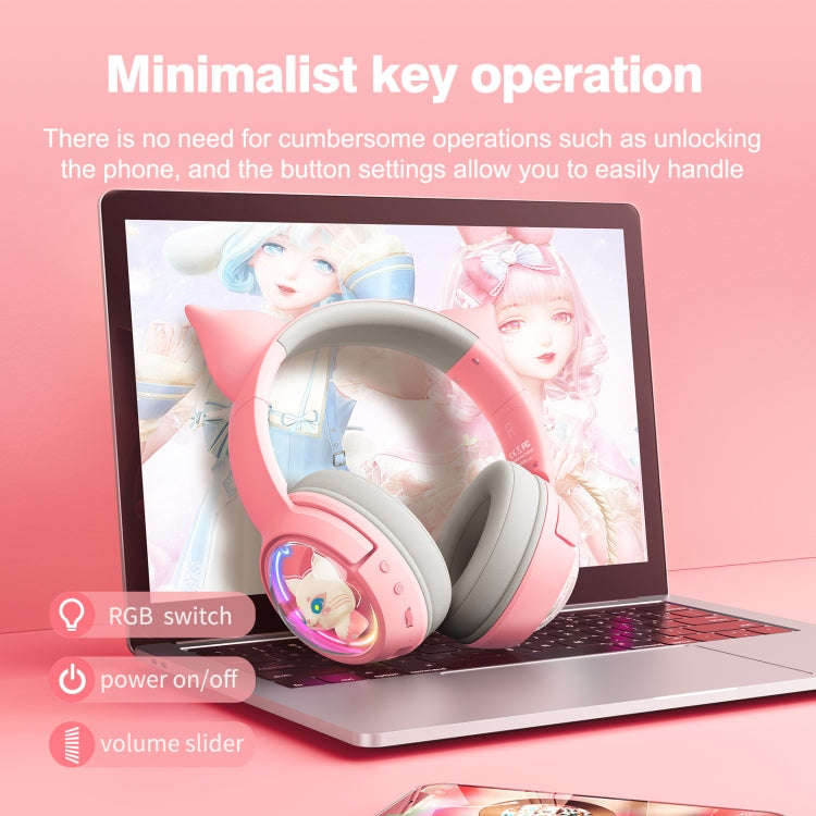 B5 Cat Ear Design USB-C / Type-C RGB Wireless Bluetooth HiFi Headset (Pink)