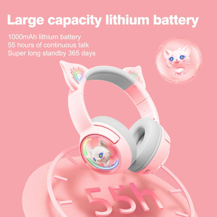 B5 Cat Ear Design USB-C / Type-C RGB Wireless Bluetooth HiFi Headset (Pink)